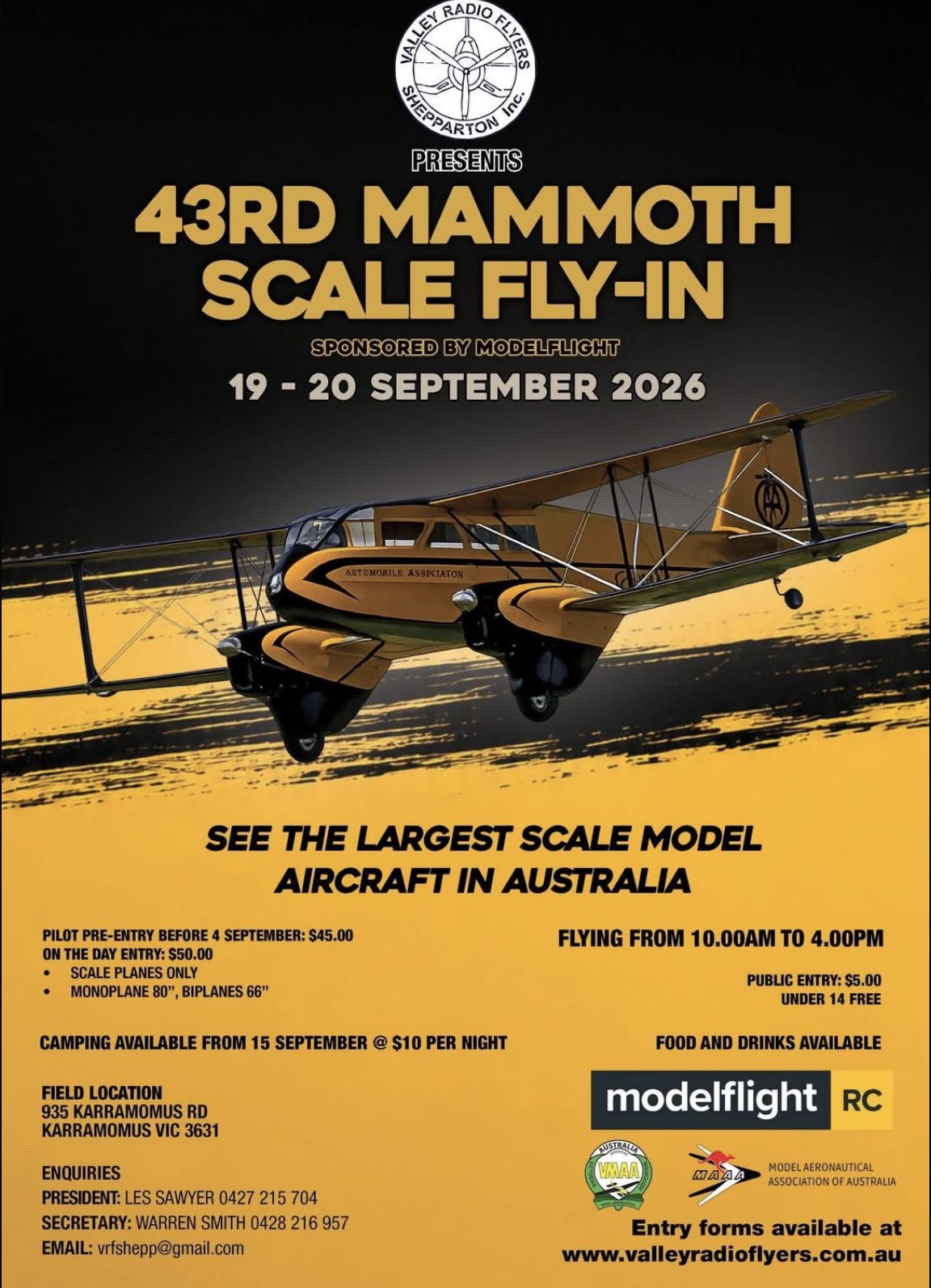 43rd Mammoth Scale Fly-In poster — Valley Radio Flyers Shepparton, 19-20 September 2026